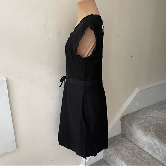 Rebecca Taylor Black Linen Blend Silk Panel Lace Up Bustier Corset Dress Size 8 - Picture 4 of 11